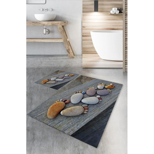 Dijital Baskı Taş Desenli Banyo Halı Takımı (40x60/60x100) - Cp812