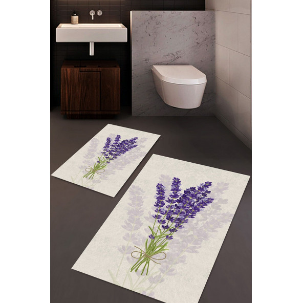 Lavanta Desenli Banyo Halı Takımı (60x100/40x60) - Cp371