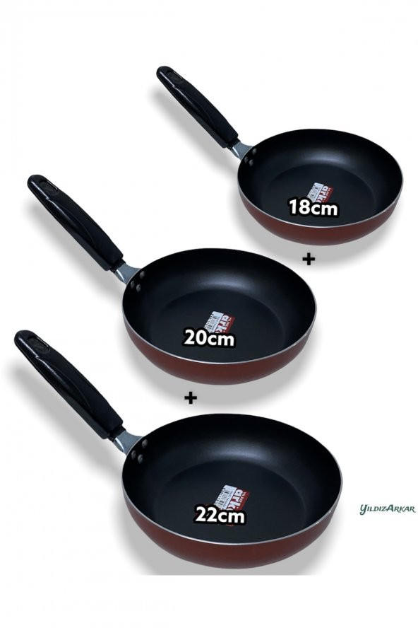 Teflon Omlet Tavası & Yumurta Sahanı Tek Kulp 3lü (22-20-18cm)