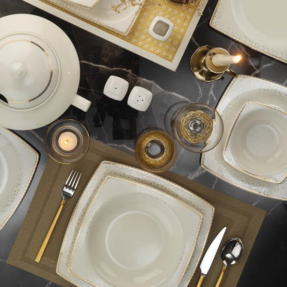 Kütahya Porselen Bone Mare 62 Parça 1175021 Desenli Yemek Takımı