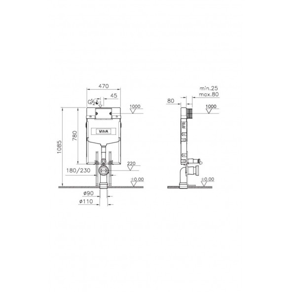 Vitra Asma Klozetler Için Metal Ayaklı 8 Cm Gömme Rezervuar Seti, 3/6 L - 2