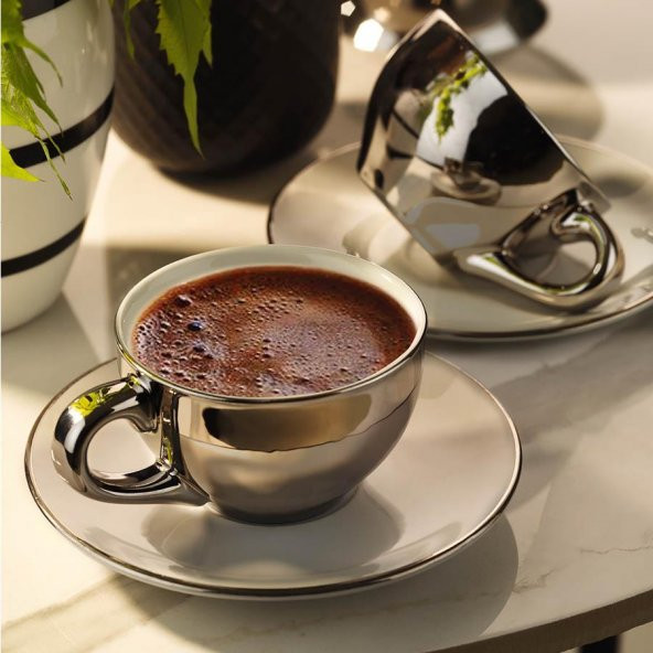 Kütahya Porselen Stella 2 li Kahve Fincan Takımı Platin Kaplama