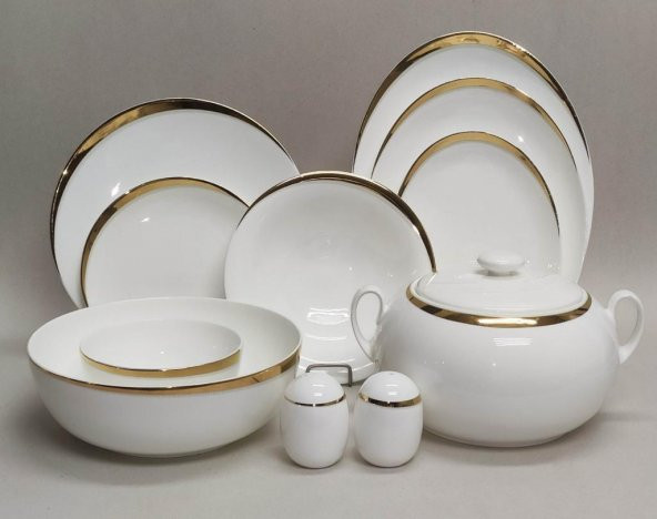 Monno Aron Gold Bone China 59 parça 12 Kişilik 9959R32 Dekor Yemek Takımı