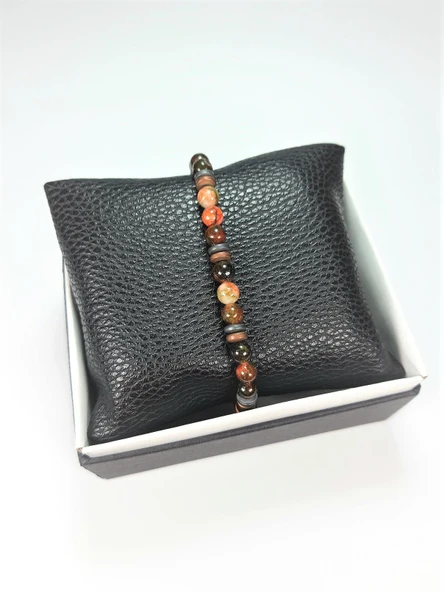 JTSS22KOB1083 JANTİ PARAŞÜT İP ÖRME ve AKİK HEMATİT DOĞAL TAŞ KOMBİN BİLEKLİK KUTULU - Resim 5