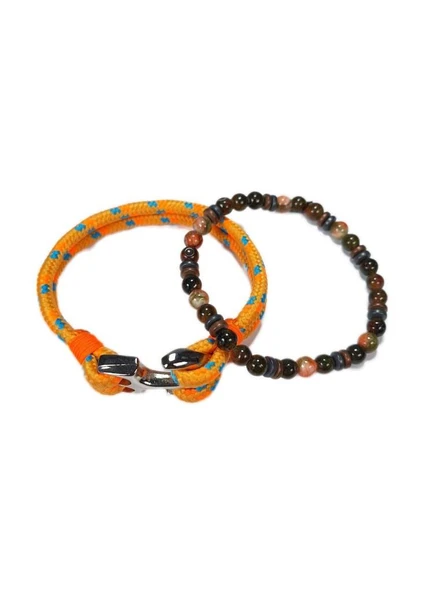 JTSS22KOB1083 JANTİ PARAŞÜT İP ÖRME ve AKİK HEMATİT DOĞAL TAŞ KOMBİN BİLEKLİK KUTULU ürün görseli 1