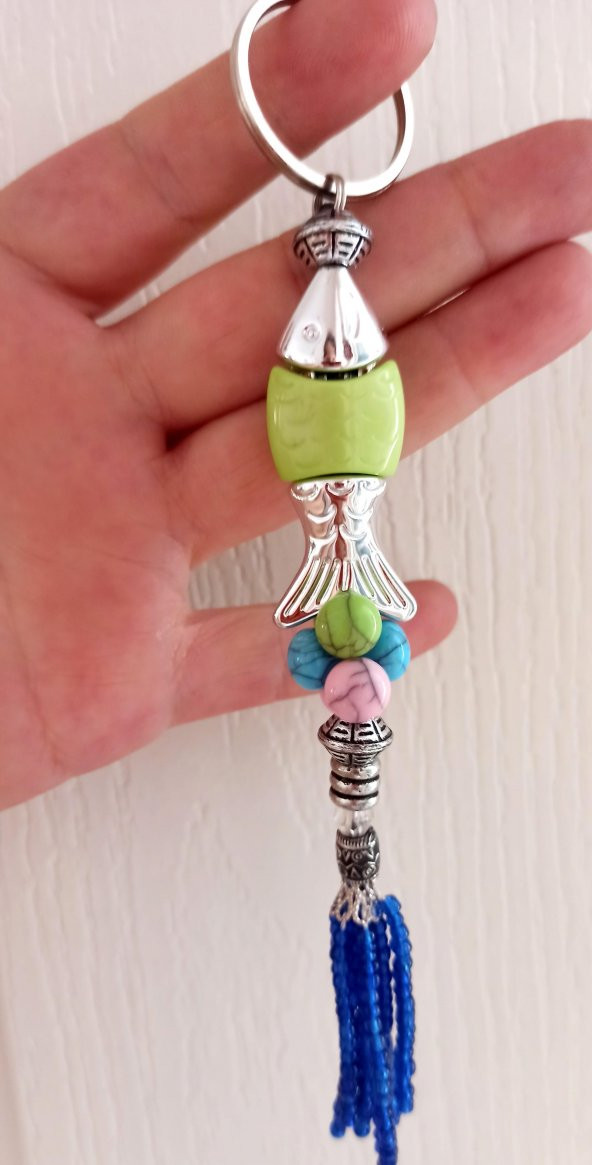 Kum Boncuklu Yeşil Balıklı Anahtarlık - 2