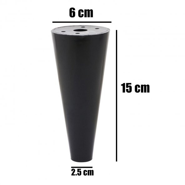 Mobilya Baza Puf Ayak Orta Konik Kanepe Destek Ayağı Siyah 15 cm - 2