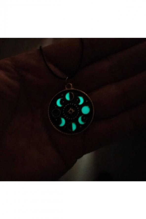 Fosforlu Neon Karanlıkta Parlayan Ay Evreleri Burç Metal Kolye - 1