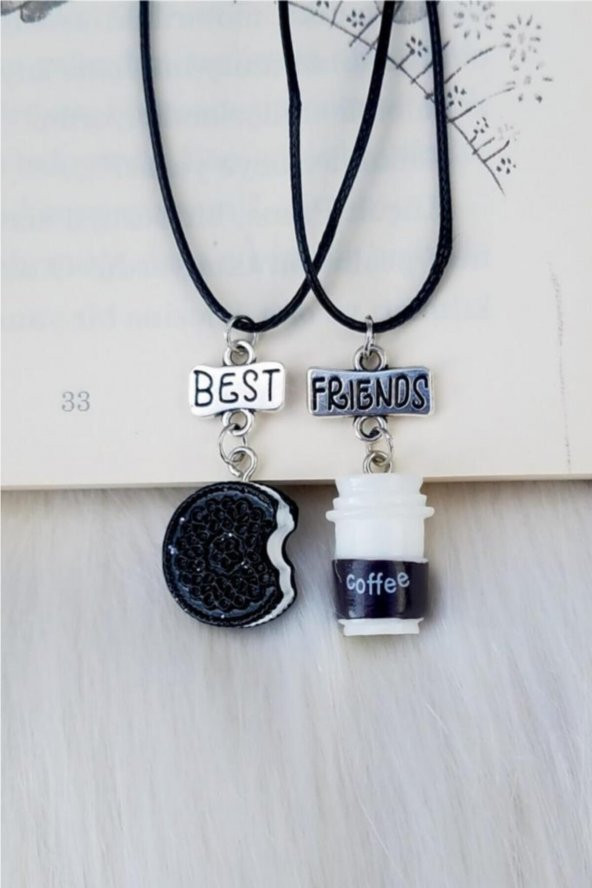 Kahve Oreo Best Friends 2li Bff Suni Deri Ipli Kolye Takı