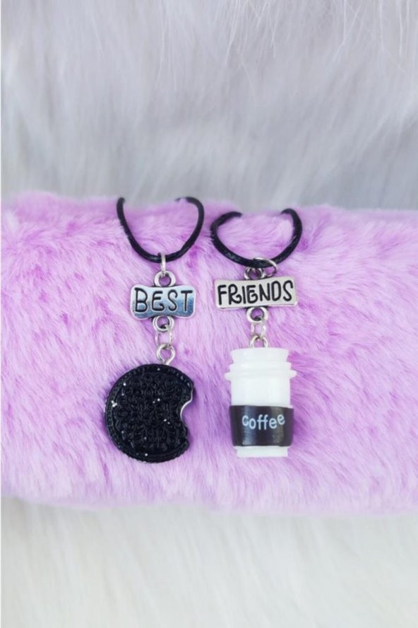 Kahve Oreo Best Friends 2li Bff Suni Deri Ipli Kolye Takı - 3