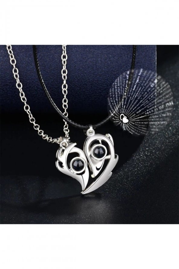 100 Dilde Seni Seviyorum Mıknatıslı Sevgili Kolyesi (1 Çift) - 3