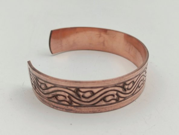Bakır Bileklik 1,5x17,5 cm Kalemkar El İşlemesi Doğal Saf Bakır M8
