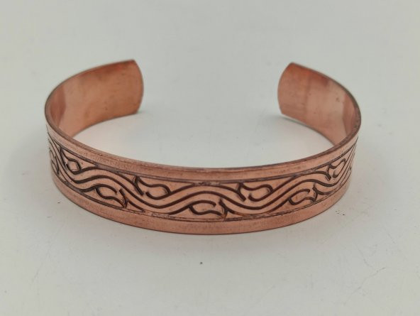 Bakır Bileklik 1,5x17,5 cm Kalemkar El İşlemesi Doğal Saf Bakır M8 - 2