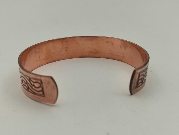 Bakır Bileklik 1,5x17,5 cm Kalemkar El İşlemesi Doğal Saf Bakır M8 - 3