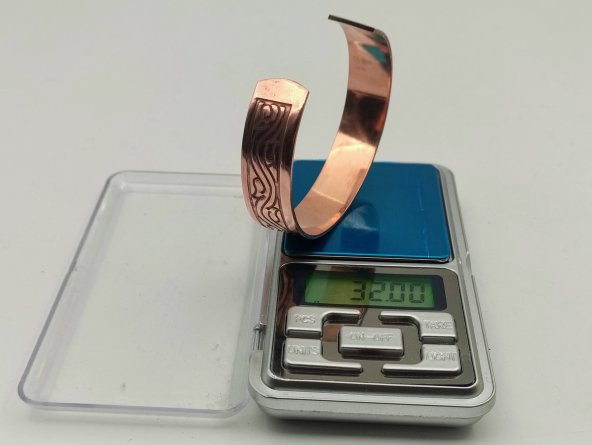 Bakır Bileklik 1,5x17,5 cm Kalemkar El İşlemesi Doğal Saf Bakır M8 - 4