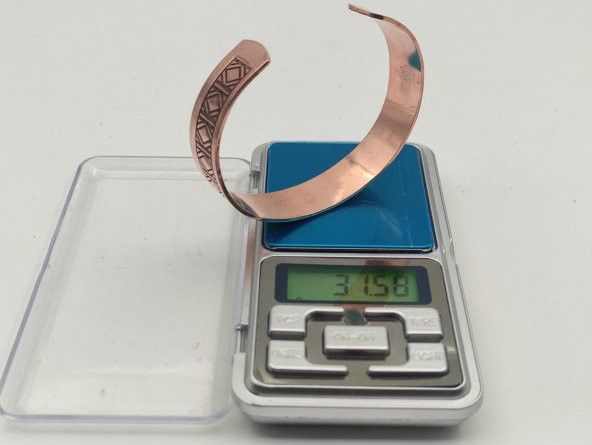 Bakır Bileklik 1,5x17,5 cm Kalemkar El İşlemesi Doğal Saf Bakır M6 - 4