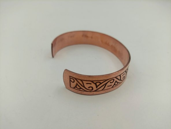 Bakır Bileklik 1,5x17,5 cm Kalemkar El İşlemesi Doğal Saf Bakır M4
