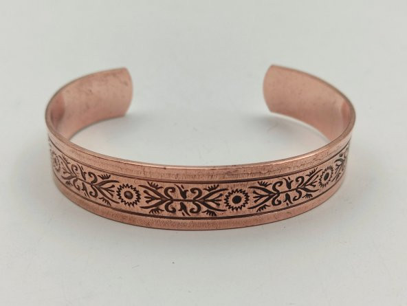 Bakır Bileklik 1,5x17,5 cm Kalemkar El İşlemesi Doğal Saf Bakır M5 - 2