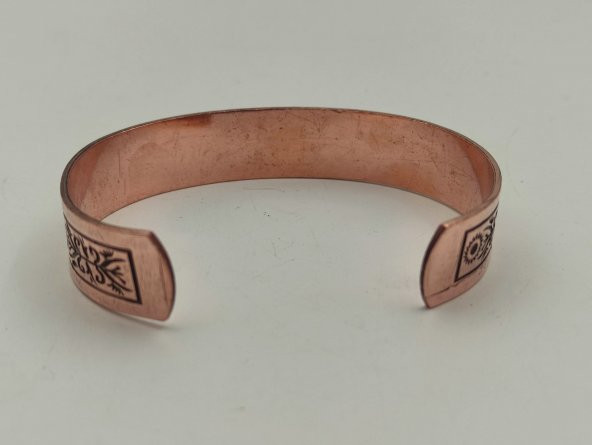 Bakır Bileklik 1,5x17,5 cm Kalemkar El İşlemesi Doğal Saf Bakır M5 - 3