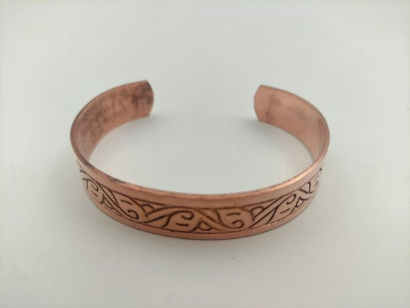 Bakır Bileklik 1,5x17,5 cm Kalemkar El İşlemesi Doğal Saf Bakır M4 - 2