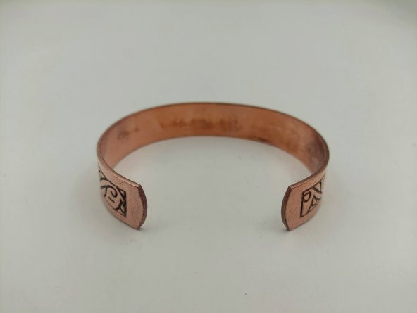 Bakır Bileklik 1,5x17,5 cm Kalemkar El İşlemesi Doğal Saf Bakır M4 - 3