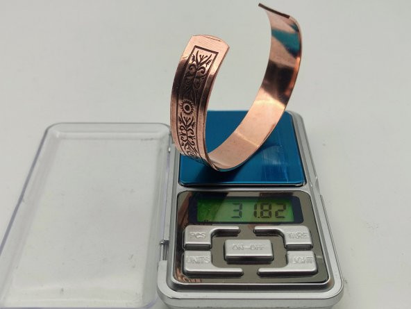 Bakır Bileklik 1,5x17,5 cm Kalemkar El İşlemesi Doğal Saf Bakır M5 - 4