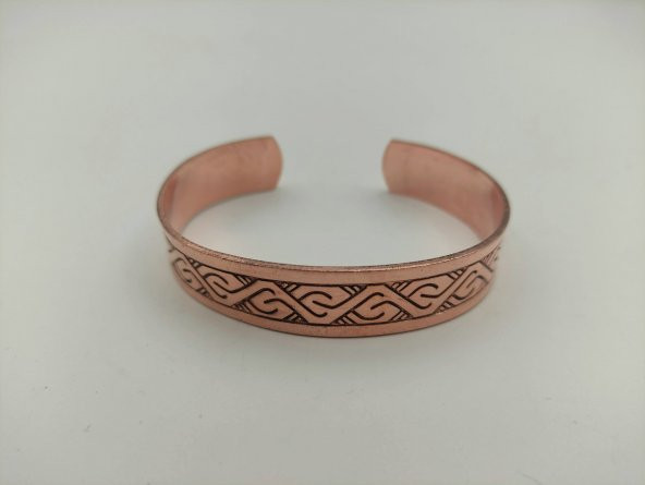 Bakır Bileklik 1,5x17,5 cm Kalemkar El İşlemesi Doğal Saf Bakır M3 - 2