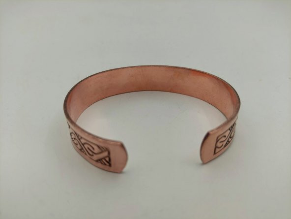 Bakır Bileklik 1,5x17,5 cm Kalemkar El İşlemesi Doğal Saf Bakır M3 - 3