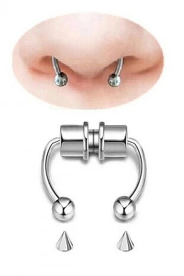 Paslanmaz Çelik Gümüş Renk Mıknatıslı Fake Sahte Septum Piercing