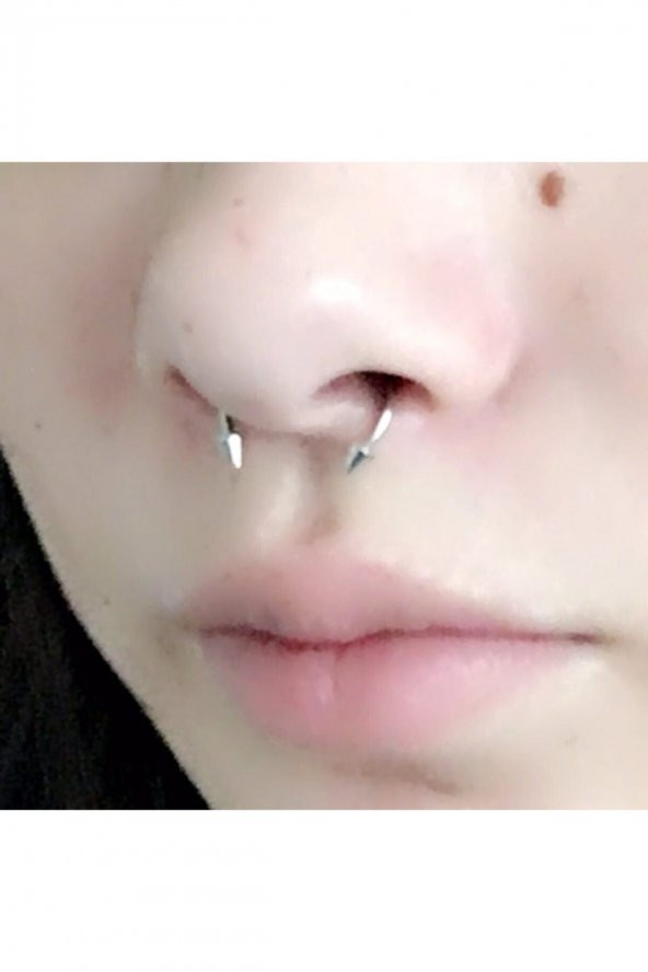 Paslanmaz Çelik Gümüş Renk Mıknatıslı Fake Sahte Septum Piercing - 3
