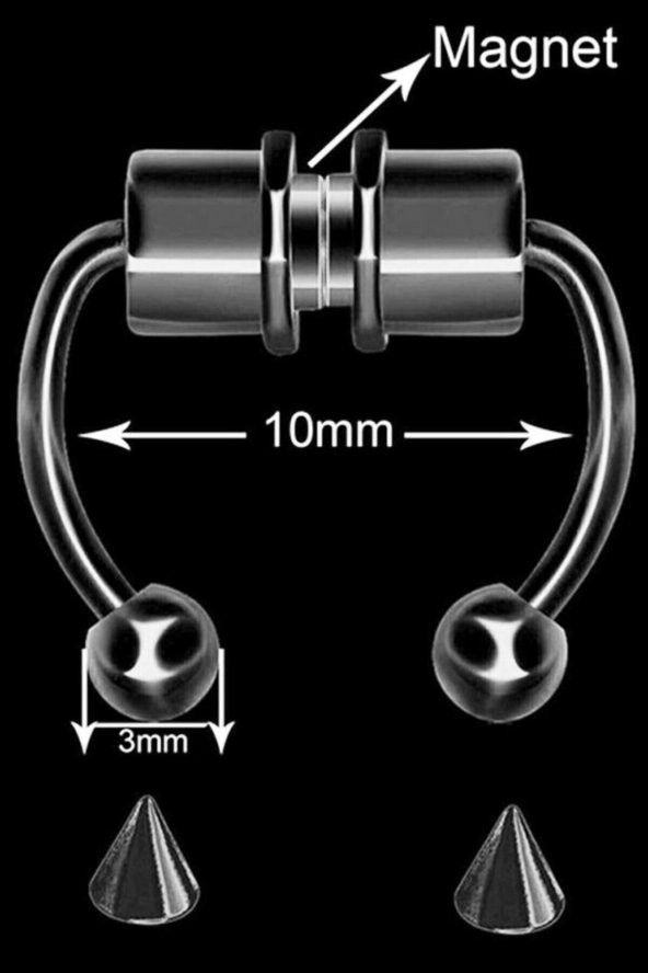 Altın Renk Mıknatıslı Fake Sahte Septum Piercing - 4