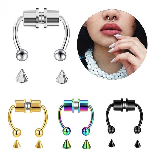 Siyah Renk Mıknatıslı Fake Sahte Septum Piercing Aksesuar Şık - 3