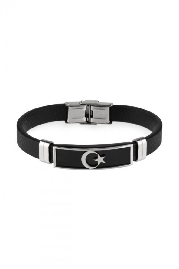 Ay Yıldız Deri Erkek Bileklik - M240