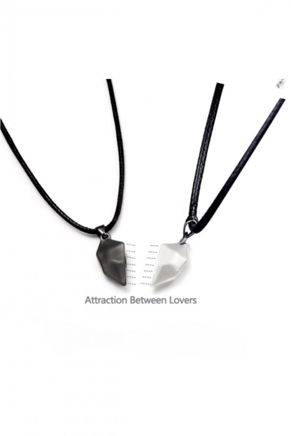 Gri Siyah Iki Adet Mıknatıslı Çift Kalp Sevgili Metal Kolye Takı - 2