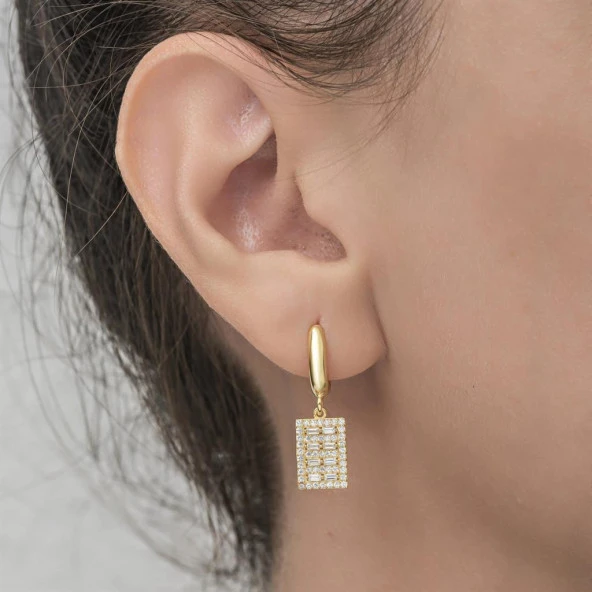 ZirkonTaşlı Altın Kaplama 925 Gümüş Küpe - 6