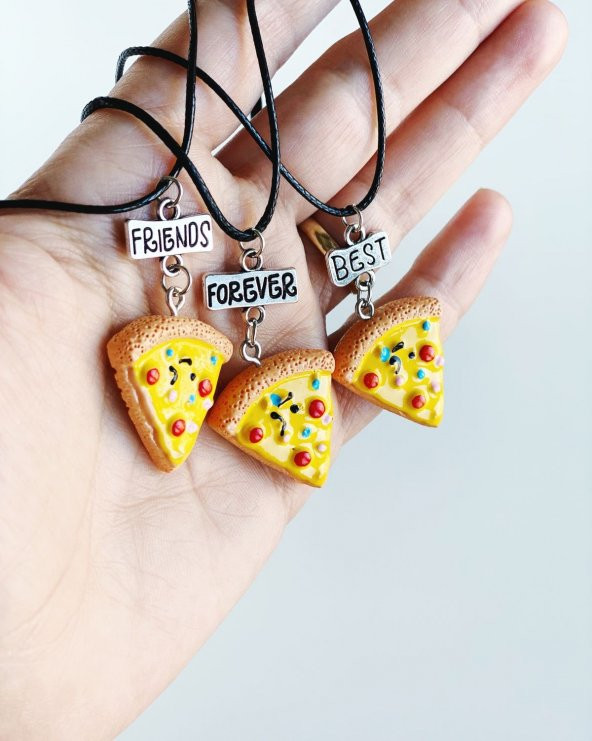 Pizza Dilimleri 3lü Bff Kolye Aksesuar Şık Hediyelik Süs Takı