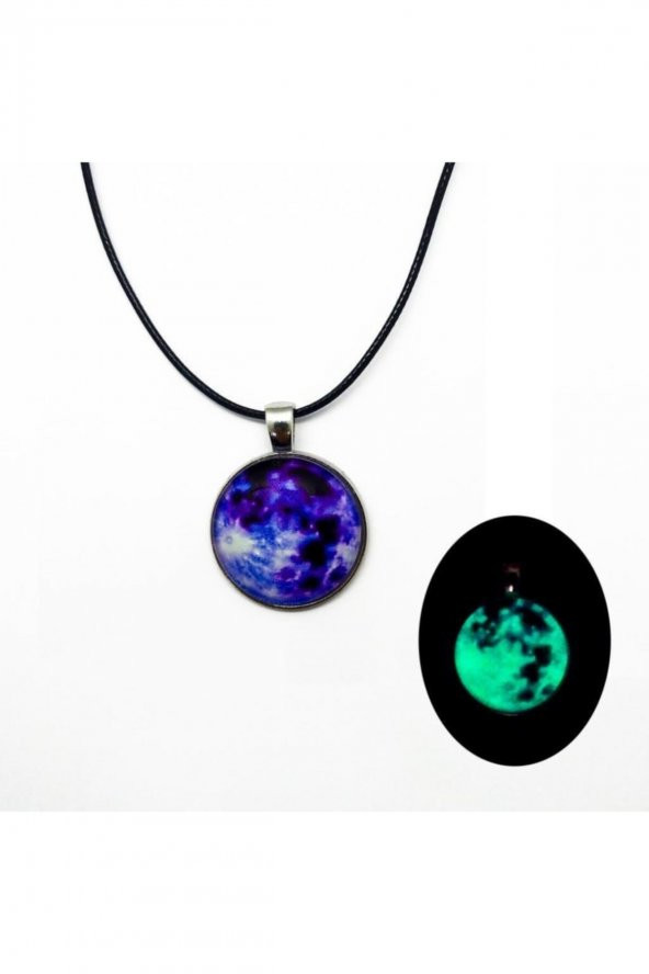 Fosforlu Neon Karanlıkta Parlayan Mor Uzay Suni Deri Ipli KolyeHediyelık Şık Takı