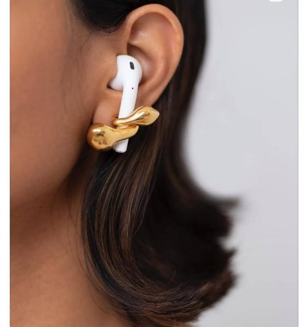 İphone AirPods Kulaklık Tutucu  Küpe, 24 Ayar Altın Kaplama