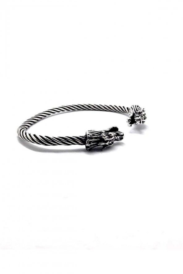 Gümüş Kaplama Unisex Kelepçe Bileklik Ejderhalı - 3