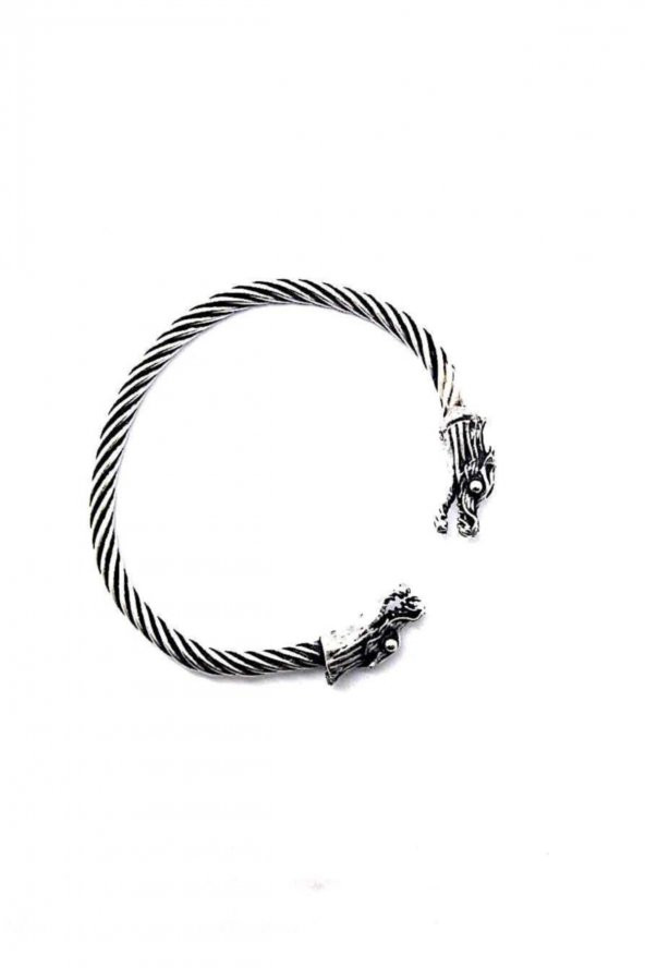 Gümüş Kaplama Unisex Kelepçe Bileklik Ejderhalı - 4