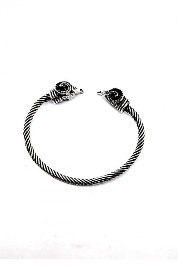 Unisex Gümüş Koç Başlı Kaplama Kelepçe Bileklik - 5