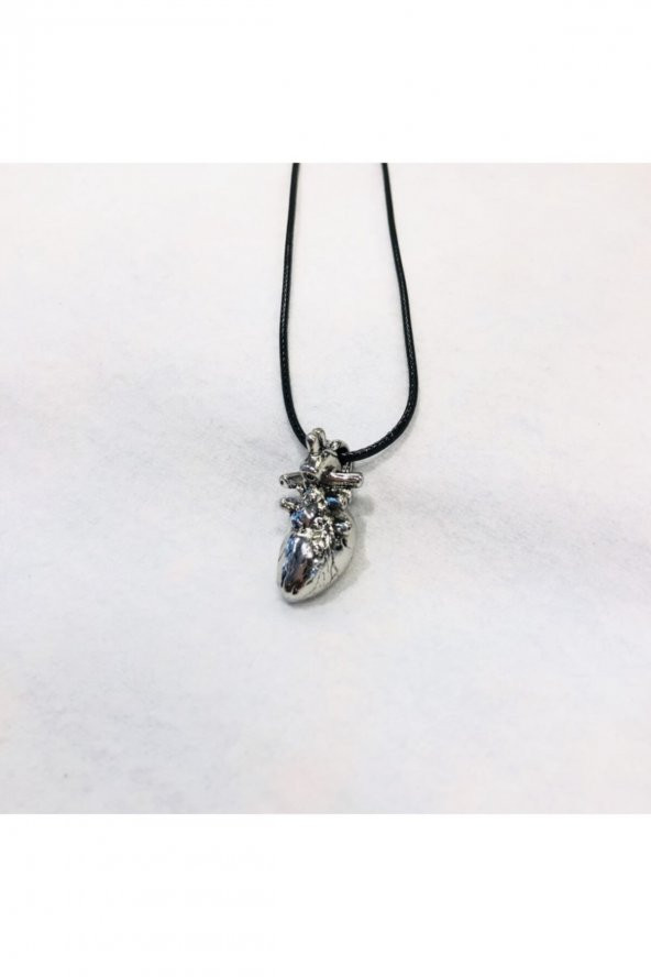 Kadın Gümüş Renk Anatomik Kalp Kolye - 2