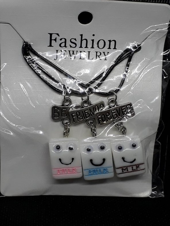 Sevimli Süt Best Friend Bff 3lü Suni Deri İpli Kolye Hediyelik