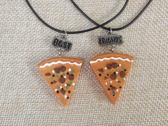 Best Friend Pizza Kolye En İyi Arkadaş Pizza Kolyesi Deri İpli Hediyelik