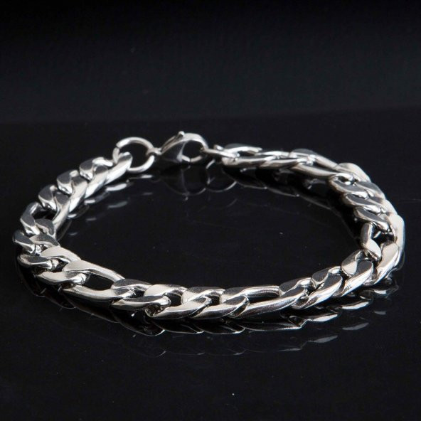 Gümüş Renk Zincir Erkek Çelik Bileklik Heidyelik Şık Aksesuar - 2