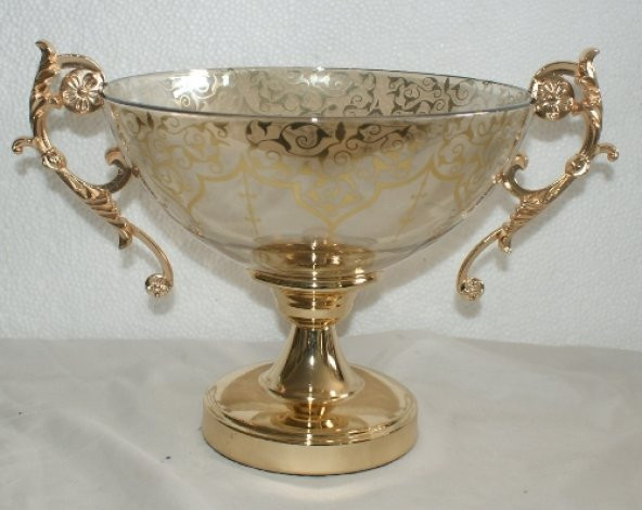 ALTIN DESENLİ DEK.CAM KASE Dekoratif Hediyelik Ev Ofis Aksesuarı