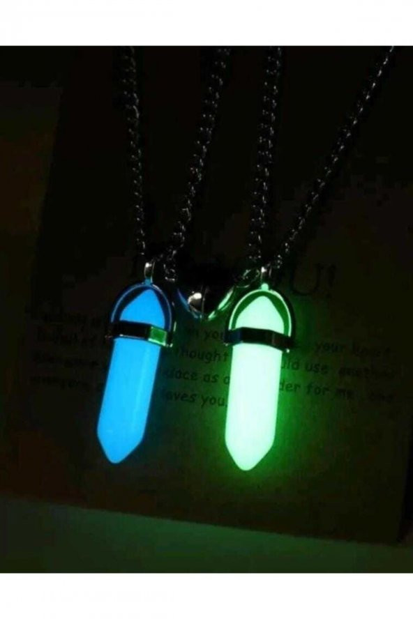 Iki Adet Mıknatıslı Fosforlu Doğal Taş Çift Sevgili Metal Kolye - 2