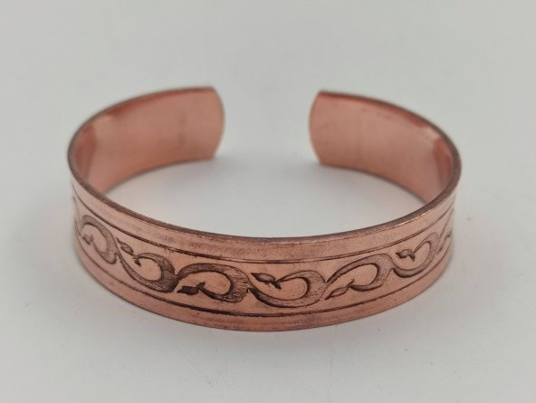 Bakır Bileklik 1,5x17,5 cm Kalemkar El İşlemesi Doğal Saf Bakır M7 - 2