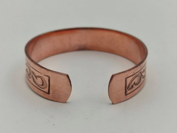 Bakır Bileklik 1,5x17,5 cm Kalemkar El İşlemesi Doğal Saf Bakır M7 - 3