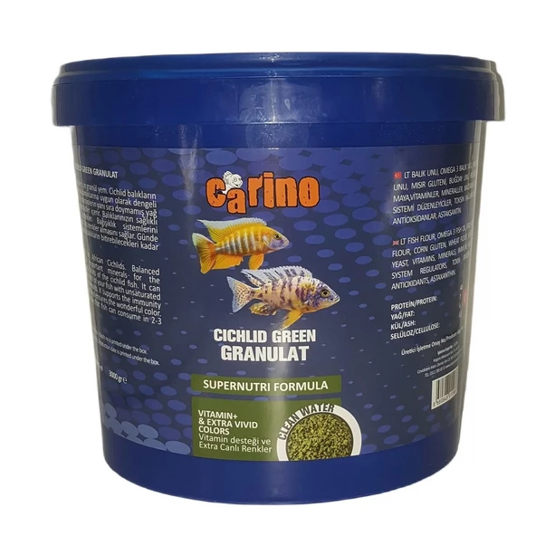Carino Cichlid Green Granulat Ciklet Balık Yemi 3 Kg Kova